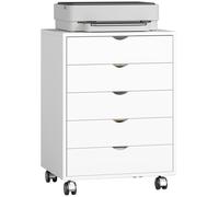 HOMCOM Mobile da Ufficio con 5 Cassetti per Fogli A3, Ruote e Blocco, Bianco