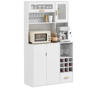 HOMCOM Mobile Dispensa Alto con Portabottiglie, 3 Armadietti, 4 Ripiani e Cassetto, Credenza Moderna in Truciolato e Legno di Pino, 100x38x172 cm, Bianco