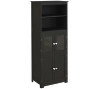 HOMCOM Mobile Dispensa con 2 Ripiani Aperti e 2 Armadietti con Ante, in MDF e Vetro, 60x30x162 cm, Nero Aosom Italy