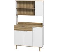 HOMCOM Credenza per Cucina Moderna, Alta, con Ripiani regolabili, Mobile Credenza e Dispensa per Cucina, Soggiorno, Salotto, con Armadietti, Cassetto, 98x39x180cm, Bianco, Legno