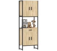 HOMCOM Mobile Dispensa Cucina 170 cm con Supporto Microonde, Credenza Industriale 60 cm, 4 Ante Soft-Close, Effetto Legno Naturale