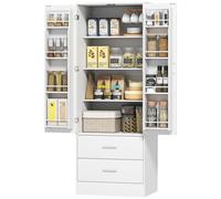 HOMCOM Mobile Dispensa Cucina con Armadietto, Portaspezie e 2 Cassetti Bianco