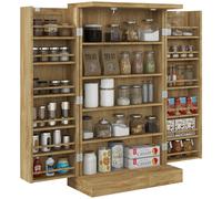 Homcom Mobile dispensa da cucina con 2 ante in rattan e 16 ripiani Armadio moderno con ripiani regolabili 60X30X104Cm Naturale