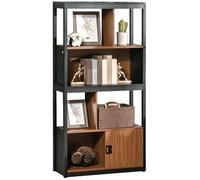 HOMCOM Mobile Libreria a 4 Livelli Aperti con Armadietto, Libreria Moderna in Truciolato e MDF, 76.5x30x150 cm, Marrone e Nero