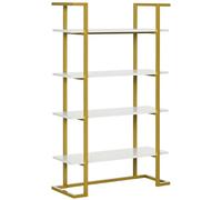HOMCOM Mobile Libreria a 4 Livelli Rialzato 92x35x152cm Bianco e Oro