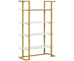 HOMCOM Mobile Libreria a 4 Livelli Rialzato e Multiuso, in MDF e Acciaio, 92x35x152cm, Bianco e Oro