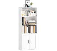 HOMCOM Mobile Libreria a 5 Livelli, Mobiletto Scaffale con 2 Ante, Ripiani Aperti e Mensola Interna Regolabile, Libreria di Design per Salotto e Ufficio, 60x30x145.5 cm, Bianco