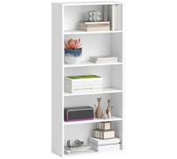 HOMCOM Mobile Libreria a 5 Ripiani Moderna in Legno 60x24x133.5 cm Bianco | 3 Scaffali Regolabili, Libreria Scaffale