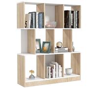 HOMCOM Mobile Libreria a 8 Ripiani 100x27x124 cm Bianco e Color Rovere