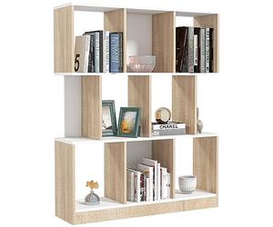 HOMCOM Mobile Libreria a 8 Ripiani per Soggiorno e Camera da Letto, Libreria Scaffale Moderna in Truciolato, 100x24x124 cm, Bianco e Color Rovere
