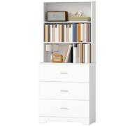 HOMCOM Mobile Libreria con 3 Ripiani Aperti e 3 Cassetti in Legno Bianco