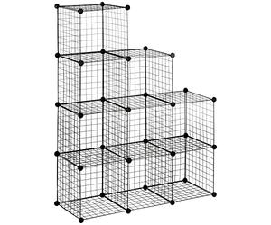 HOMCOM Mobile Libreria Salvaspazio,Organizzatore a 9 Cubi per Vestiti e Giocattoli di Bambini, Scaffale Portaoggetti, Libreria, Scarpiera in Rete con Pannelli in Acciaio e PP, 35x35x35cm, Nero