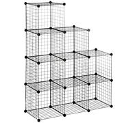 HOMCOM Mobile Libreria Salvaspazio per Giocattoli, Vestiti, Libri e Soprammobili, 9 Cubi in Rete con Pannelli in Acciaio e PP, 35x35x35 cm, Nero Aosom