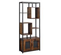HOMCOM Mobile Libreria Scaffale in Stile Industriale con Armadietto a 2 Ante, Scaffale Salvaspazio a 8 Ripiani per Casa e Ufficio, 70x30x180cm, Marrone