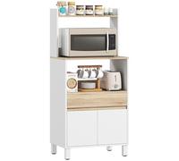 HOMCOM Mobile Microonde con Armadietto a 2 Ante Soft Close, Credenza Cucina Microonde con Cassetto, Piano per Elettrodomestici, Scaffale Superiore, Ripiano Aperto, per Soggiorno, 60x40x131cm, Bianco