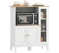 HOMCOM Mobile Microonde con Piano per Elettrodomestici, Armadietti e Anta in Vetro, Credenza Cucina con Ripiani Regolabili, Foro Passacavi e Gambe in Pino, per Cucina, Soggiorno, 80x35x97cm, Bianco