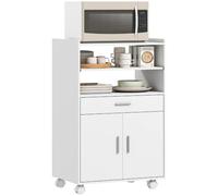 HOMCOM Mobile Microonde con Ruote, Armadietto a 2 Ante, 59x40x92cm, Bianco