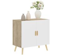 HOMCOM Mobile Multiuso 3 Ripiani Regolabili 76x41.2x74 cm Rovere e Bianco | Base Sollevata, Mobile Soggiorno in Legno, Credenza Soggiorno