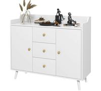 HOMCOM Credenza Soggiorno in Legno con 3 Cassetti e 2 Armadietti a 2 Livelli, Mobile Soggiorno Moderno e Multiuso per Cucina, Sala da Pranzo e Ingresso, 90x32x80 cm, Bianco