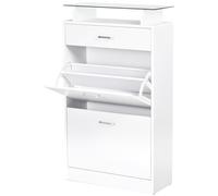 HOMCOM Mobile per Scarpe Bianco con 2 Ante, Cassetto e Ripiano in Vetro