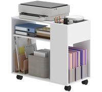 HOMCOM Mobile per Stampante con Ruote, Mobile Ufficio Multiuso con Vani Aperti, Ripiano e Scomparto, Comodino per Soggiorno, Camera, Studio e Ufficio, 70x36x60 cm, Bianco