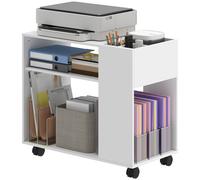 HOMCOM Mobile per Stampante con Ruote, Vani Aperti, Ripiano, 70x36x60 cm, Bianco