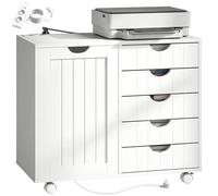 HOMCOM Mobile per stampante con stazione di ricarica e ruote, supporto per stampante con 5 cassetti, porte USB, ripiano regolabile per ufficio domestico, bianco