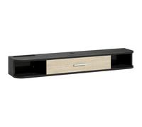 HOMCOM Mobile per TV Sospeso con Sportello Ribaltabile, 2 Ripiani Aperti e Passacavi, 120x26x16cm, Nero Aosom Italy