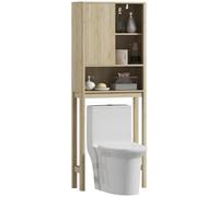 HOMCOM Mobile per WC con armadio a porta scanalata, mobile WC per bagno, armadio con scomparti aperti e ripiano regolabile, 65 x 25 x 170 cm, legno naturale