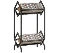 HOMCOM Mobile Porta CD a 2 Livelli in Metallo, Scaffale Porta 50 CD Salvaspazio, Mobile Portacd per DVD, Libri, per Soggiorno, Camera da Letto, Ufficio, 45.2x25.4x80 cm, Nero
