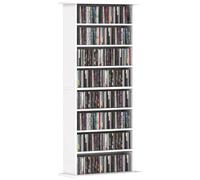 HOMCOM Mobile Porta CD con 6 Ripiani Regolabili, Scaffale Porta 360 CD/185 DVD Salvaspazio in Legno, Mobile Portacd con 8 Scomparti, per Soggiorno, Camera da Letto, Ufficio, 58x24x126.3 cm, Bianco