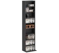 HOMCOM Mobile Porta CD con 6 Ripiani Regolabili, Scaffale Porta 260CD/120DVD Salvaspazio in Legno, Mobile Portacd con 9 Scomparti, per Soggiorno, Camera da Letto, Ufficio, 33x24x140 cm, Nero