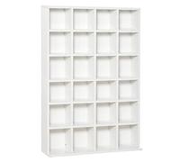 HOMCOM Mobile Porta CD con Ripiani Regolabili, Scaffale Porta 480CD/312DVD Salvaspazio in Legno, Mobile Libreria con 24 Scomparti, 89x20x130.5 cm, Bianco