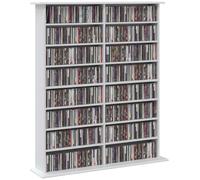 HOMCOM Mobile Porta CD/DVD Doppio, Scaffale a 8 Livelli con 12 Ripiani Regolabili, 16 Scomparti, Capacità 720 CD, 396 DVD o 396 Blu-ray, Bianco