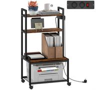 HOMCOM Carrello Porta Stampante a 4 Livelli, Supporto Stampante con Prese di Corrente, Maniglia e Ruote, per Casa, Studio, Ufficio, Stile Industriale, 55x37.5x100 cm, Marrone Rustico