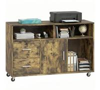 HOMCOM Mobile Porta Stampante a Rotelle con 2 Cassetti Chiudibile a Chiave, 3 Ripiani e Armadietto, Mobile Stampante per Documenti da Ufficio e Studio, 100x35x65 cm, Marrone Rustico