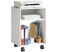 HOMCOM Mobile Porta Stampante con Ruote a Freno, Mobiletto per Stampante in Legno con 2 Scomparti Aperti, Multiuso per Ufficio Studio per Formato A4 e Lettera, 40x35x55 cm, Bianco
