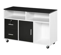 HOMCOM Mobile Porta Stampante Multiuso Cassetti con Serratura Nero e Bianco