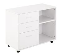 HOMCOM Mobile Porta Stampante Ufficio 3 Cassetti 4 Ruote e Ripiani Aperti Bianco