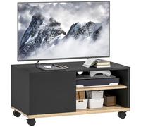 HOMCOM Mobile Porta TV 42" con Ruote, Armadietto, Ripiano Regolabile, Nero