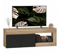 HOMCOM Mobile Porta TV 60" Ripiano Aperto 140x40x48 cm Nero e Color Legno | Armadietto 2 Ante Soft Close, Mobiletto per Televisore, Soggiorno Camera da Letto Salotto