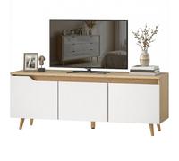 HOMCOM Mobile TV, Mobile Porta TV Fino a 55" con Armadietti 3 Ante e Ripiano Regolabile, Mobiletto per Televisore con 5 Gambe in Legno per Soggiorno Camera da Letto Salotto, Rovere e Bianco