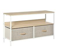 HOMCOM Mobile Porta TV da 47" con Cassetti Pieghevoli in Tessuto e Mensola, Mobiletto TV in Metallo e MDF, 98x29x56cm, Colore Legno