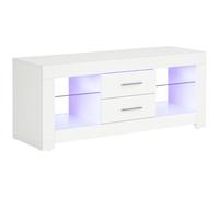 HOMCOM Mobile TV con Luci LED 12 Colori e Telecomando in Legno e Vetro Bianco