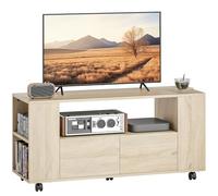 HOMCOM Mobile Porta TV fino a 42", Mobiletto TV con Ruote Girevoli e Freno, Ripiani Regolabili e Cassetti, per Soggiorno e Salotto, 102x34.5x48.5 cm, Legno Naturale