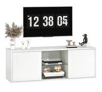 HOMCOM Mobile Porta TV fino a 55", Mobiletto TV Sospeso o a Terra da 120 cm con Ante Soft Close, Foro Passacavi e Ripiano in Vetro, per Soggiorno e Salotto, Bianco Effetto Legno