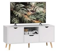 HOMCOM Mobile Porta TV max 50" Moderno con Cassetto, Ripiano Aperto e 2 Armadietti, Mobile TV con 5 Gambe in Legno di Pino, 110x40x50 cm, Bianco