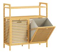 HOMCOM Mobile Portabiancheria con 2 Cesti da 41L e 2 Ripiani, in Bambù e Poliestere, 82x33x88 cm, color Legno e Crema Aosom Italy