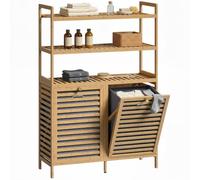 HOMCOM Mobile Portabiancheria da Bagno Bambù 2x38.7L 80x30x118 cm Rovere