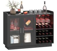 HOMCOM Mobile Portabottiglie con Luce LED e Scaffale Regolabile in Legno Nero